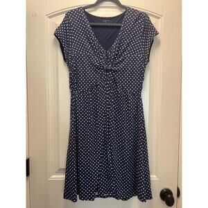 Garnet Hill Women’s Short Sleeve Polka Dot Dress Size 14 Blue Stretch Flowy Soft